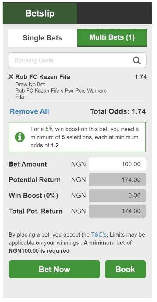 Betway betslip