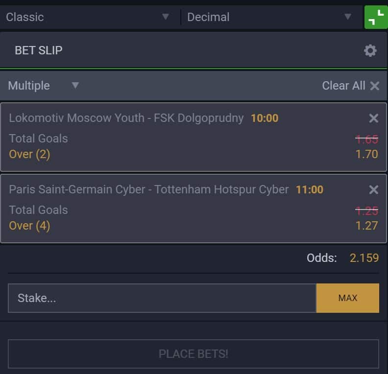 Evobet betslip