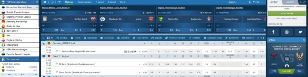 betting site layout