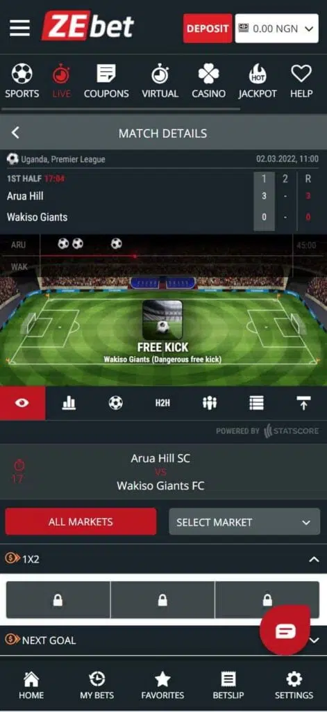 Zebet mobiele app interface