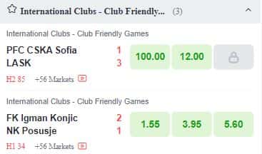 live betting - club friendlies