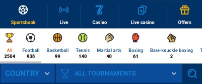 mostbet sports navigation